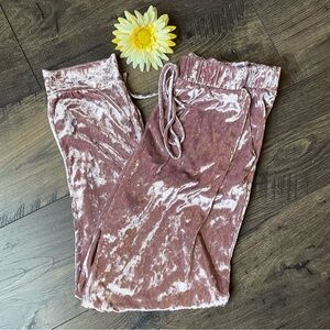 Pink Champagne crushed velvet joggers pants with pockets size L